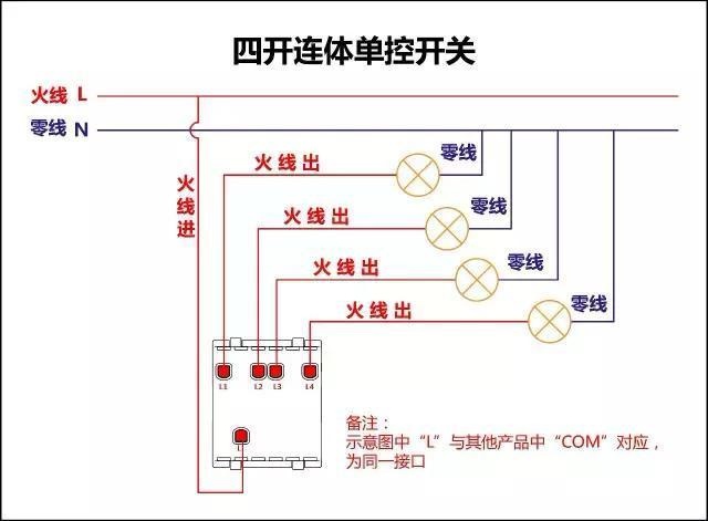 多聯(lián)連體單控開關(guān)接線圖