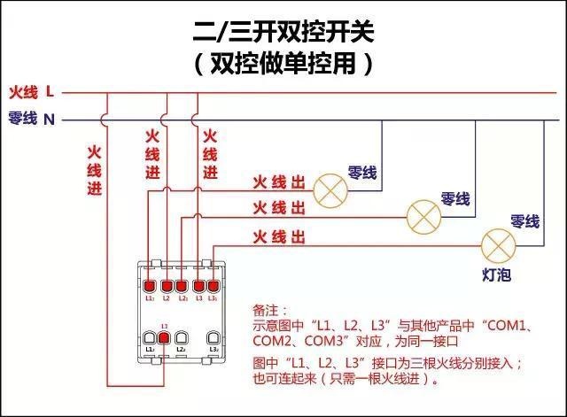 三開雙控開關(guān)接線圖